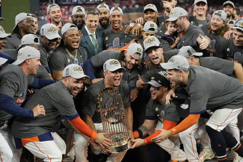The Houston Astros celebrate their 2022 World Series title.