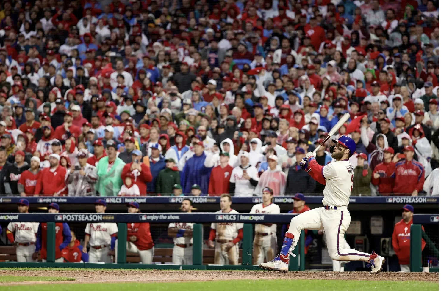 Bryce Harper connects for a home run in the 2022 MLB Postseason.